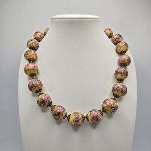 Venetian Wedding Cake Beaded Necklace Murano Italian Italy Art Glass Flower Vtg